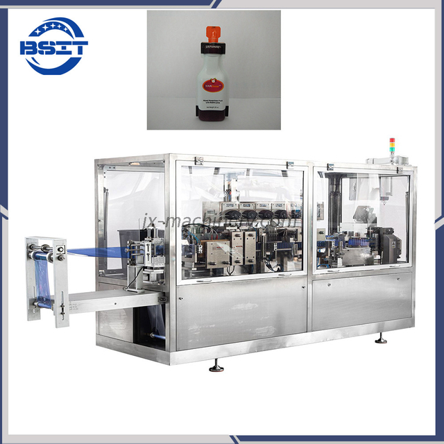 Máquina empacadora, llenadora y sellado de cosméticos en ampollas de plástico con máquina de etiquetado adicional (DSM)